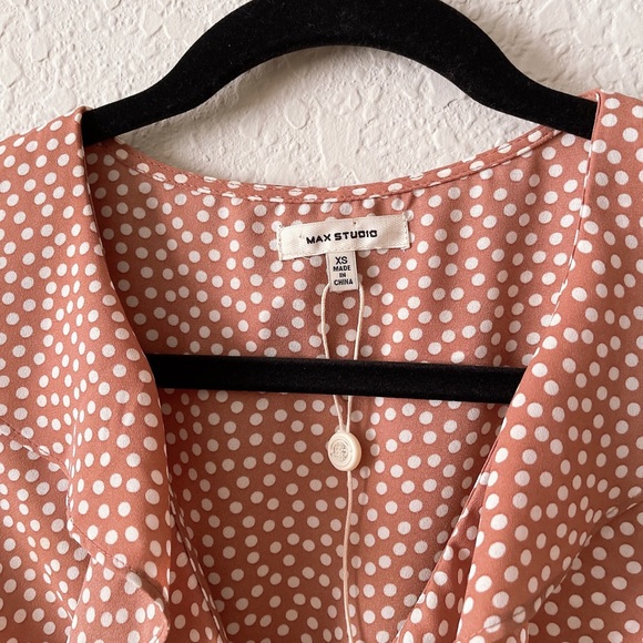 Max Studio Polka Dot Ruffle Tie Wrap Blouse - Picture 4 of 6